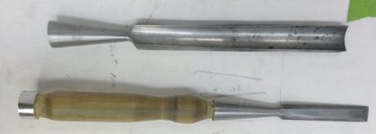 chisels after handle made from dowel and shower neck ferrule and mineral oil 8-3-2015.jpg